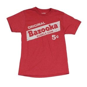 Bazooka Bubble Gum Men’s Size XL Red T-Shirt Gum Logo Distressed Vintage-Look